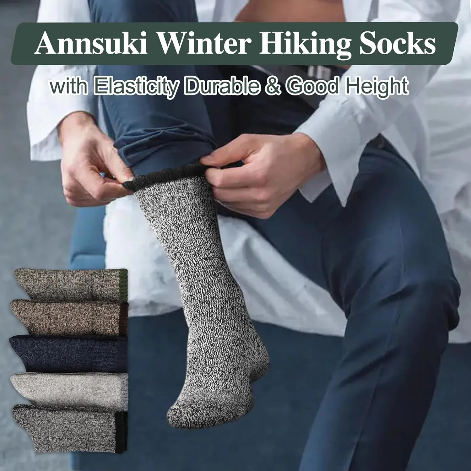5 Pack Merino Wool Socks - Men's Winter Warm Thermal Hiking Socks for Camping and Cozy Wear
