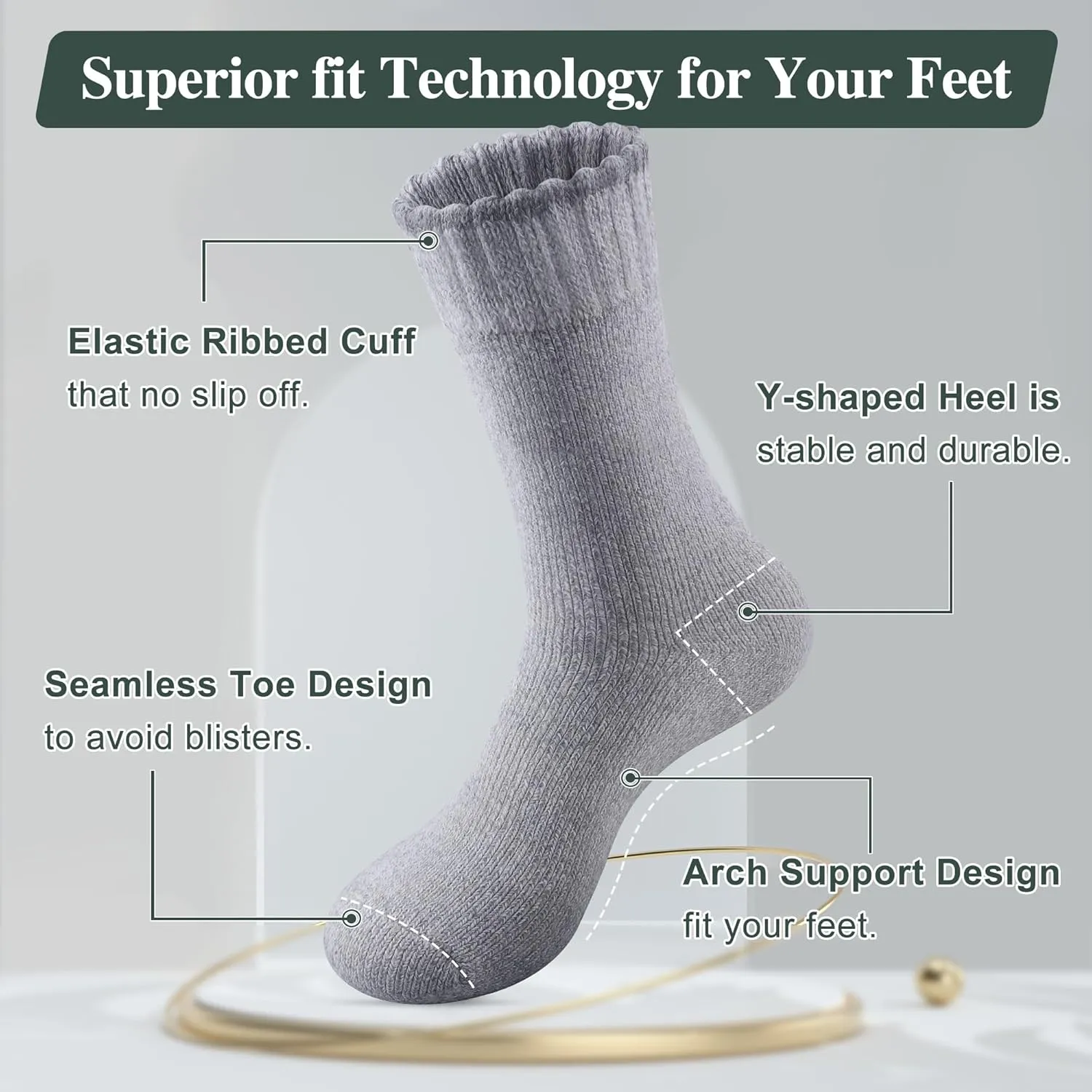 5 Pack Merino Wool Socks - Men's Winter Warm Thermal Hiking Socks for Camping and Cozy Wear