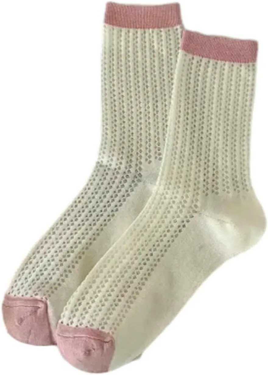 5 Pair Women Summer Hollow Out Mesh Thin Breathable Elastic Sport Casual Middle Tube Socks