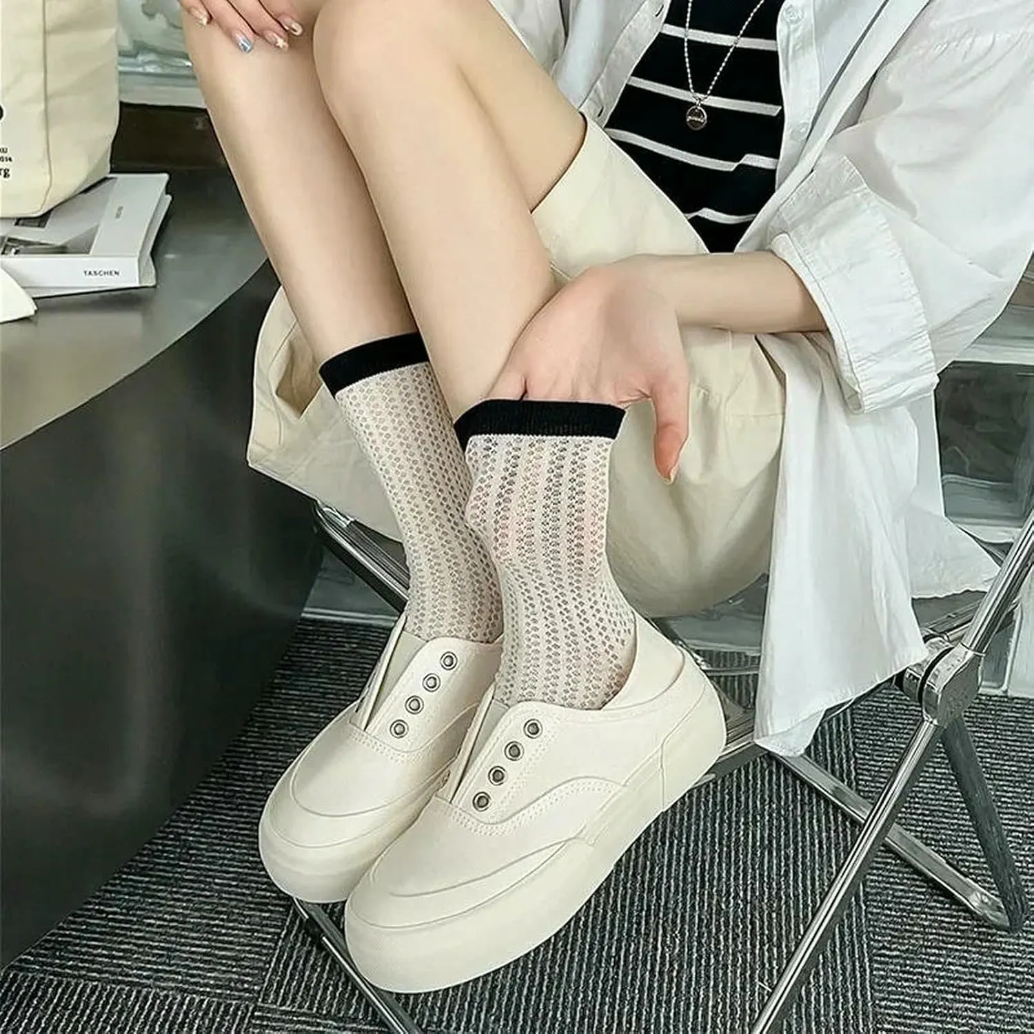 5 Pair Women Summer Hollow Out Mesh Thin Breathable Elastic Sport Casual Middle Tube Socks