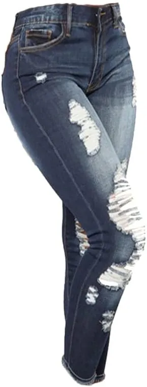 Andongnywell Women's Stretchy Ripped Hole Skinny Jeans Butt Lifting Distressed Denim Pants with Pockets Trousers