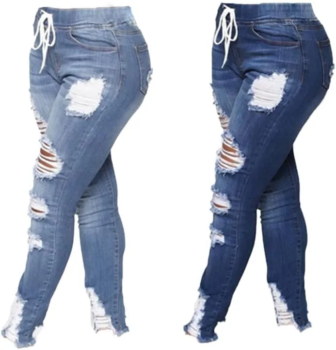 Andongnywell Women's Stretchy Ripped Hole Skinny Jeans Butt Lifting Distressed Denim Pants with Pockets Trousers