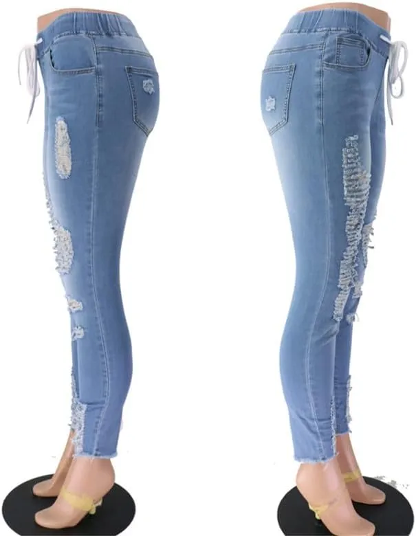 Andongnywell Women's Stretchy Ripped Hole Skinny Jeans Butt Lifting Distressed Denim Pants with Pockets Trousers