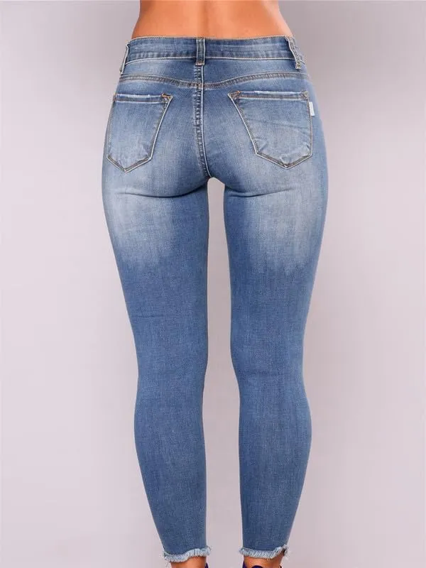 Andongnywell Women's Stretchy Ripped Hole Skinny Jeans Butt Lifting Distressed Denim Pants with Pockets Trousers