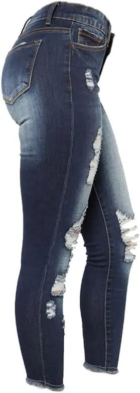 Andongnywell Women's Stretchy Ripped Hole Skinny Jeans Butt Lifting Distressed Denim Pants with Pockets Trousers