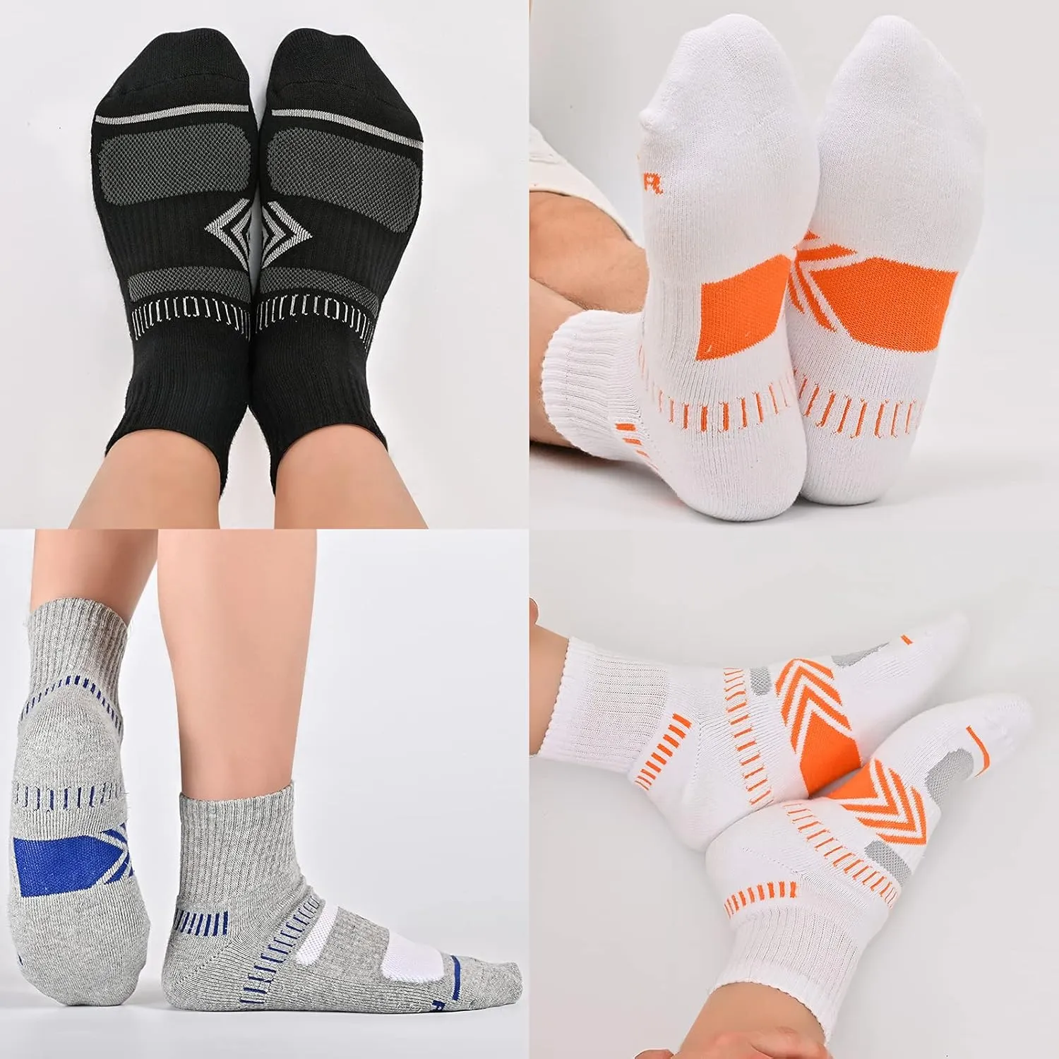 Cooplus Men's Cotton Athletic Ankle Socks Performance Cushioned Quarter Moisture Wicking Sock - 6 Pairs