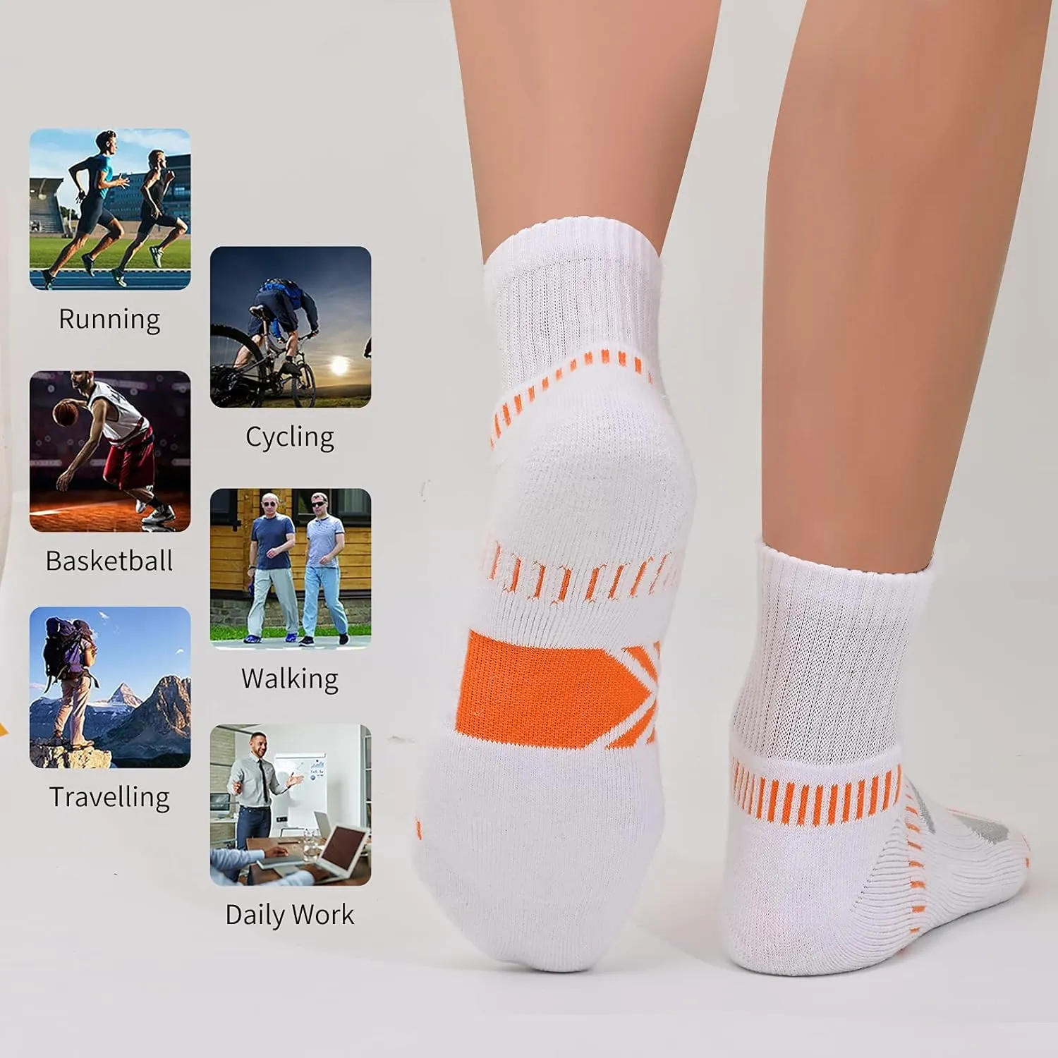 Cooplus Men's Cotton Athletic Ankle Socks Performance Cushioned Quarter Moisture Wicking Sock - 6 Pairs