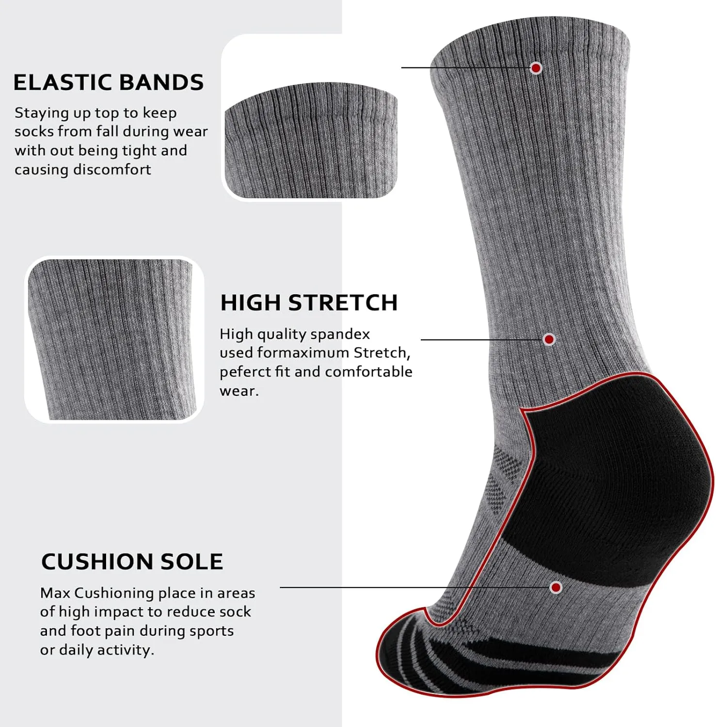COOPLUS Mens Performance Crew Socks, Heavy Cushion Athletic Durable Work Socks for Men (5 Pairs)