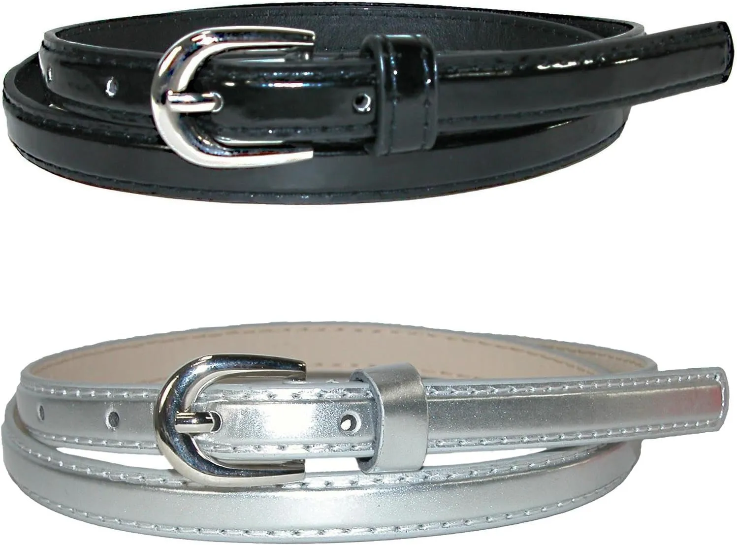 CTM® Women's Skinny Dress Belt (Pack of 2 Colors)