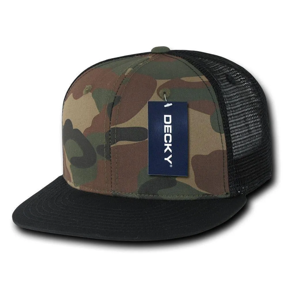 Decky Army Camouflage Camo Flat Bill Trucker Hats Caps 6 Panel Snapbacks