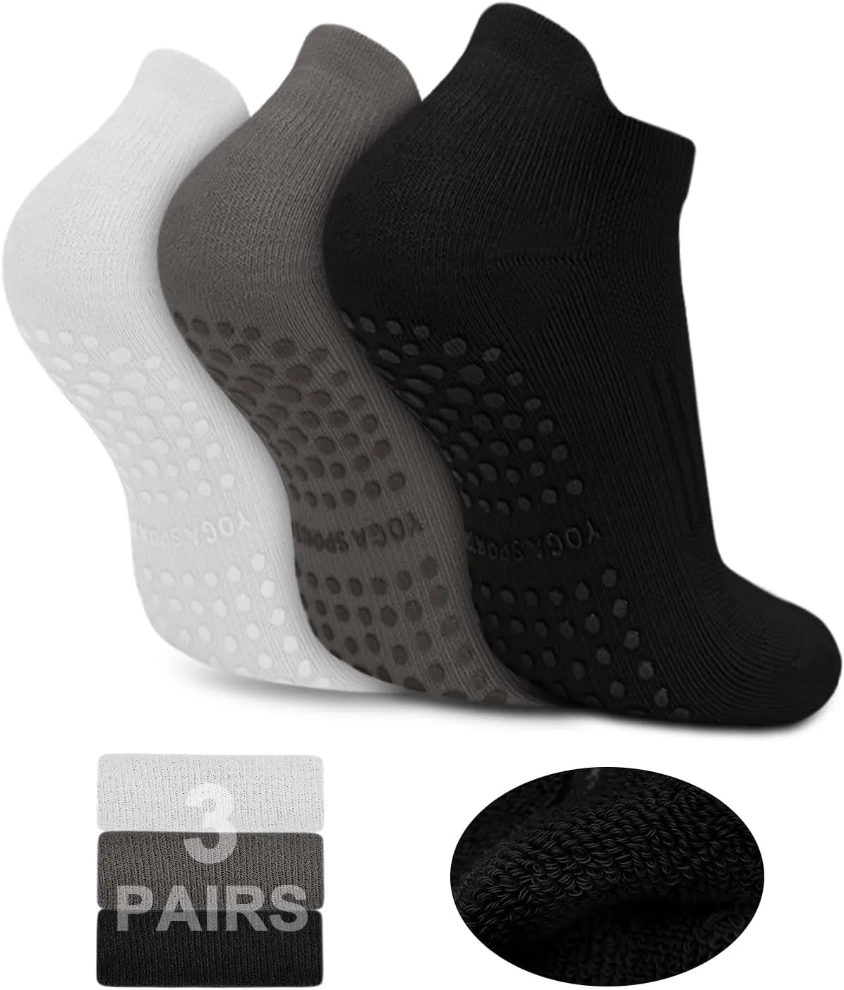 DHSO Men's Non Slip Grip Socks for Yoga, Pilates, Hospital - Low Cut Cushioned Barefoot Workout Anti Skid Athletic Socks