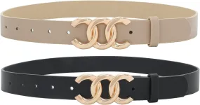 Earnda 2 Pack Women Belts for Jeans Dresses Fashion Gold Buckle Ladies Waist Belt Faux Leather Size up to 41 inch