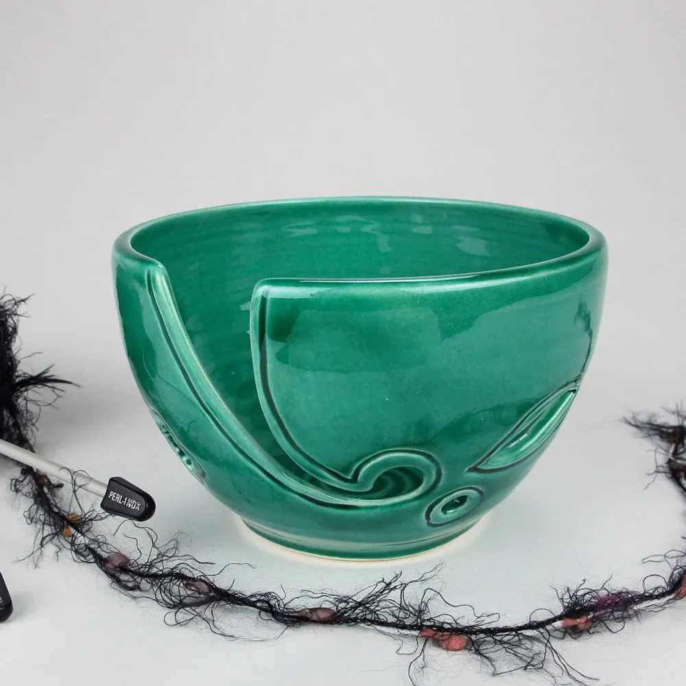Emerald Green Yarn Bowl Leaves Knitting Bowl Ceramic Porcelain Yarn Holder