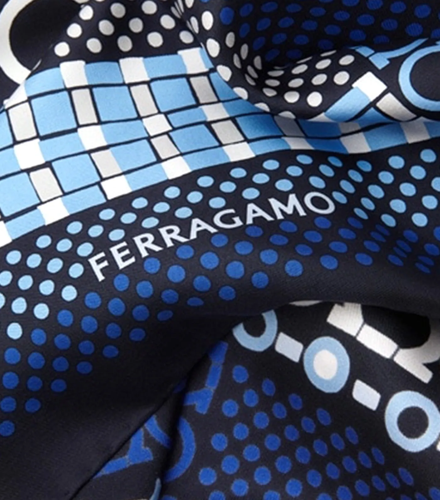 Gancini Print Silk Foulard Marine Blue