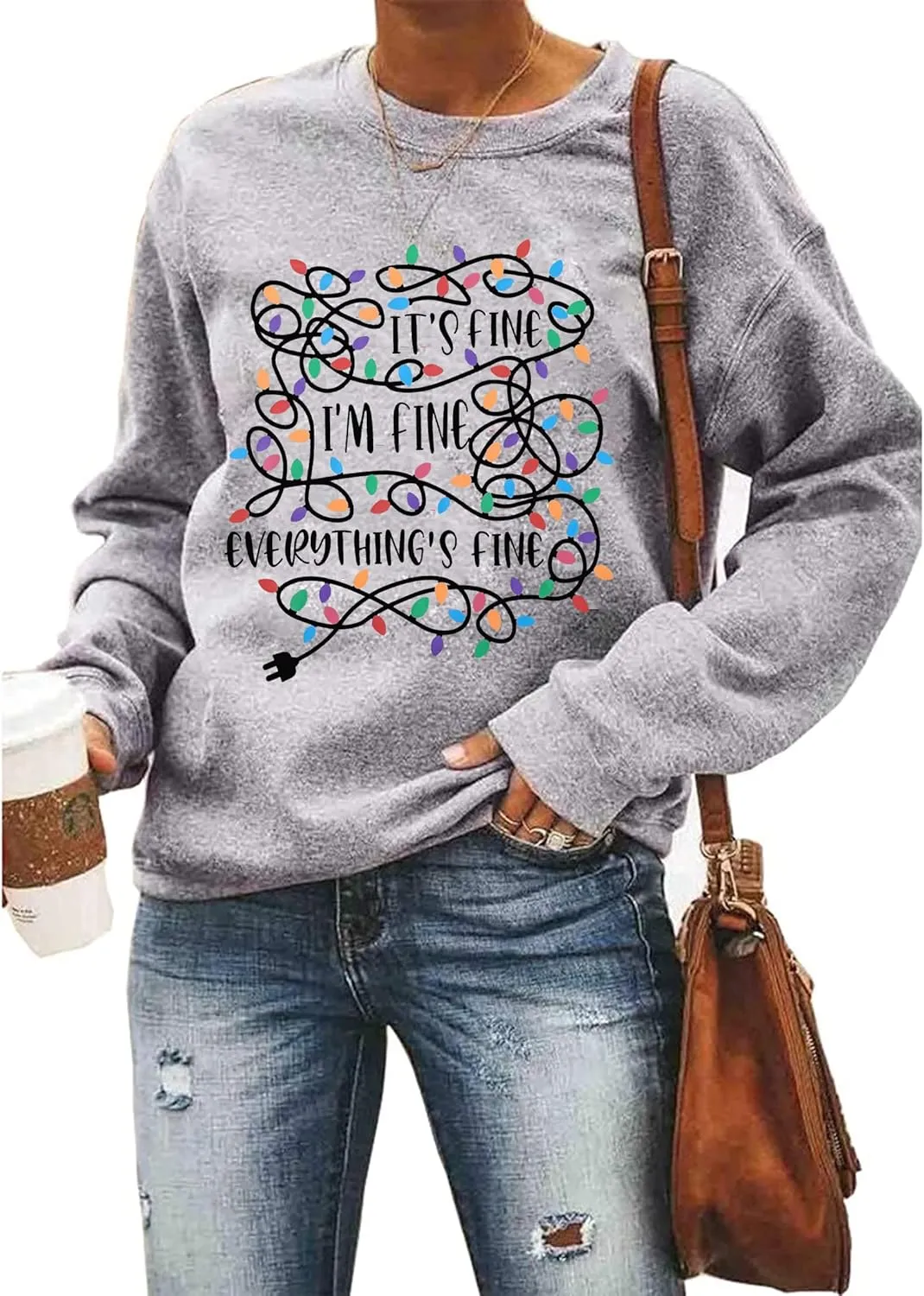 I'm Fine Everything's Fine Sweatshirt Womens Christmas Sweatshirt Lightweight Long Sleeve Shirt