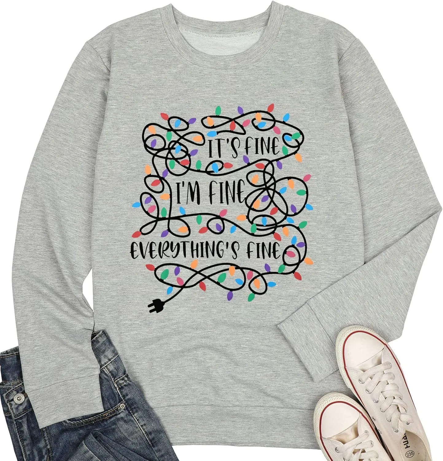 I'm Fine Everything's Fine Sweatshirt Womens Christmas Sweatshirt Lightweight Long Sleeve Shirt