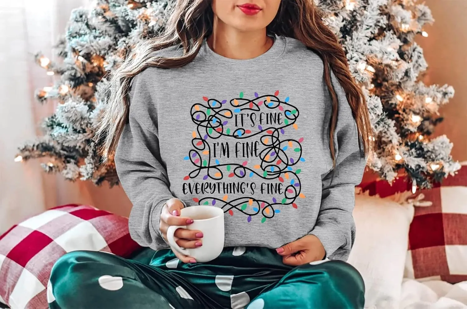 I'm Fine Everything's Fine Sweatshirt Womens Christmas Sweatshirt Lightweight Long Sleeve Shirt