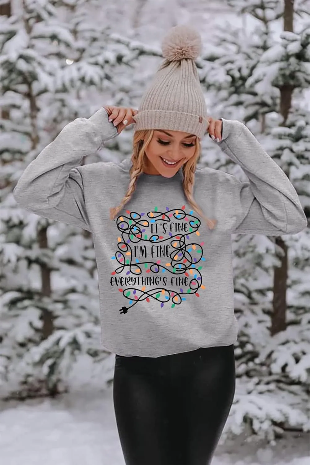 I'm Fine Everything's Fine Sweatshirt Womens Christmas Sweatshirt Lightweight Long Sleeve Shirt