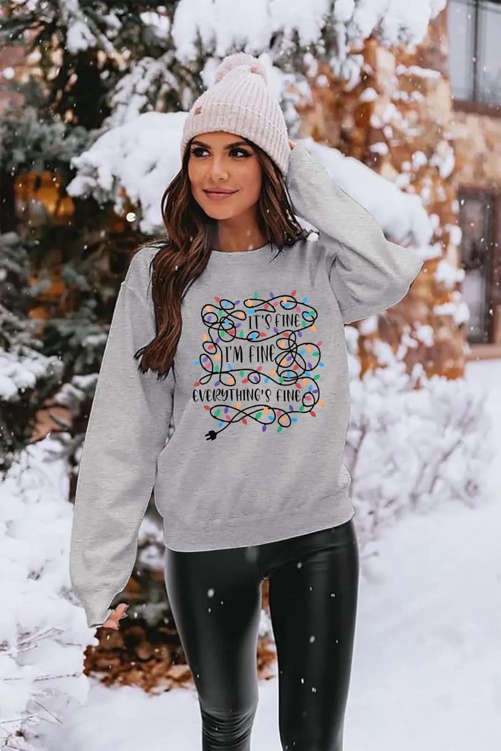 I'm Fine Everything's Fine Sweatshirt Womens Christmas Sweatshirt Lightweight Long Sleeve Shirt
