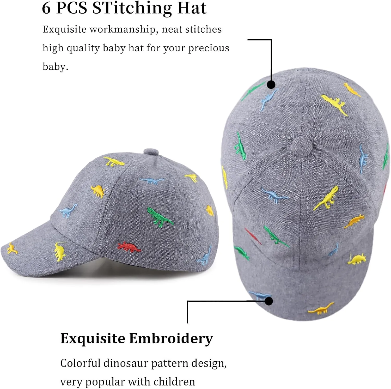 JANGANNSA Dinosaur Boys Girls Caps Embroidery Baby Baseball Caps Cotton Infant Toddler Kids Hat Spring Summer Autumn