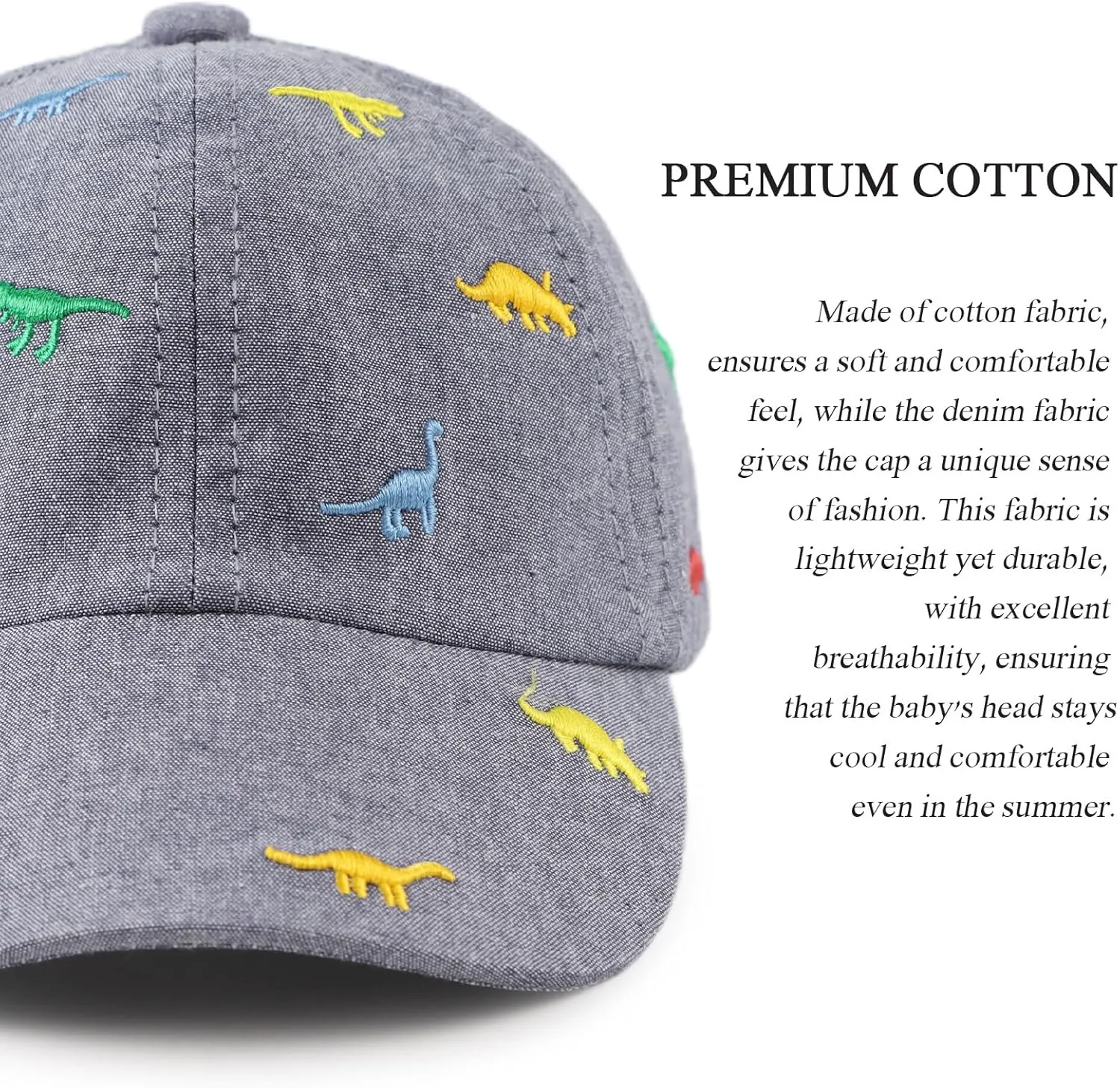 JANGANNSA Dinosaur Boys Girls Caps Embroidery Baby Baseball Caps Cotton Infant Toddler Kids Hat Spring Summer Autumn