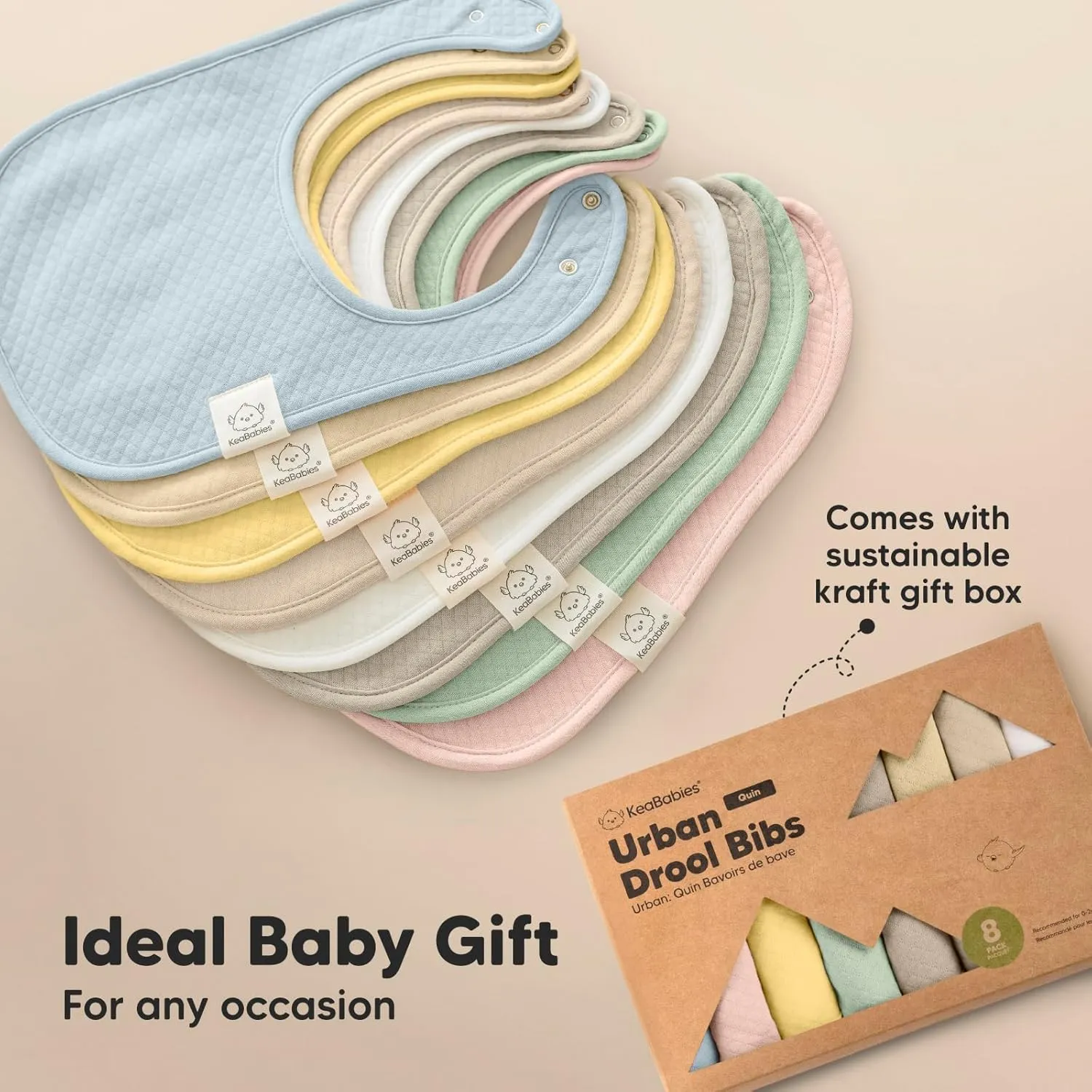 KeaBabies 8-Pack Organic Baby Bibs for Girls, Boys - Quilted Cotton Cloth Baby Drool Bibs for Drooling and Teething Toddler, Newborn, Infant, Soft & Super Absorbent (Dawn)