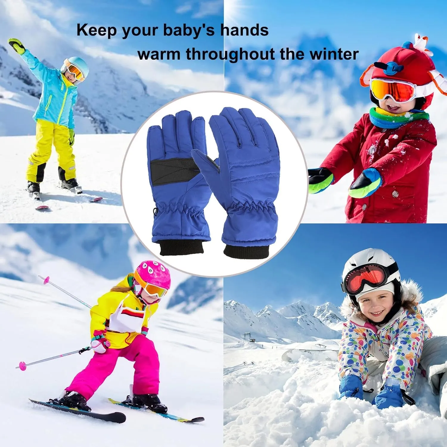 Kids Toddler Boys Girls Thermal Gloves Winter Warm Snow Gloves Ski Windproof Snowboard Gloves for Cold Weather (Blue, 7-12 Years)