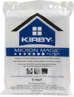 Kirby 204811 Filter Bag Six Pack Micron Magic HEPA (6 Bags Plus 2 Belts)