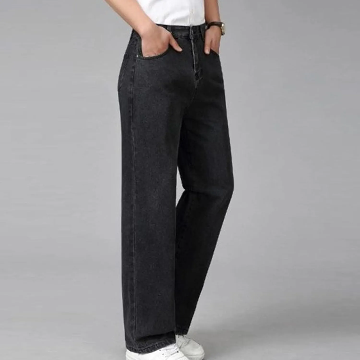 Maiyifu-GJ Men's Relaxed Fit Straight Leg Jeans Casual Loose Wide Leg Denim Pants Basic Retro Washed Comfort Jean Trousers