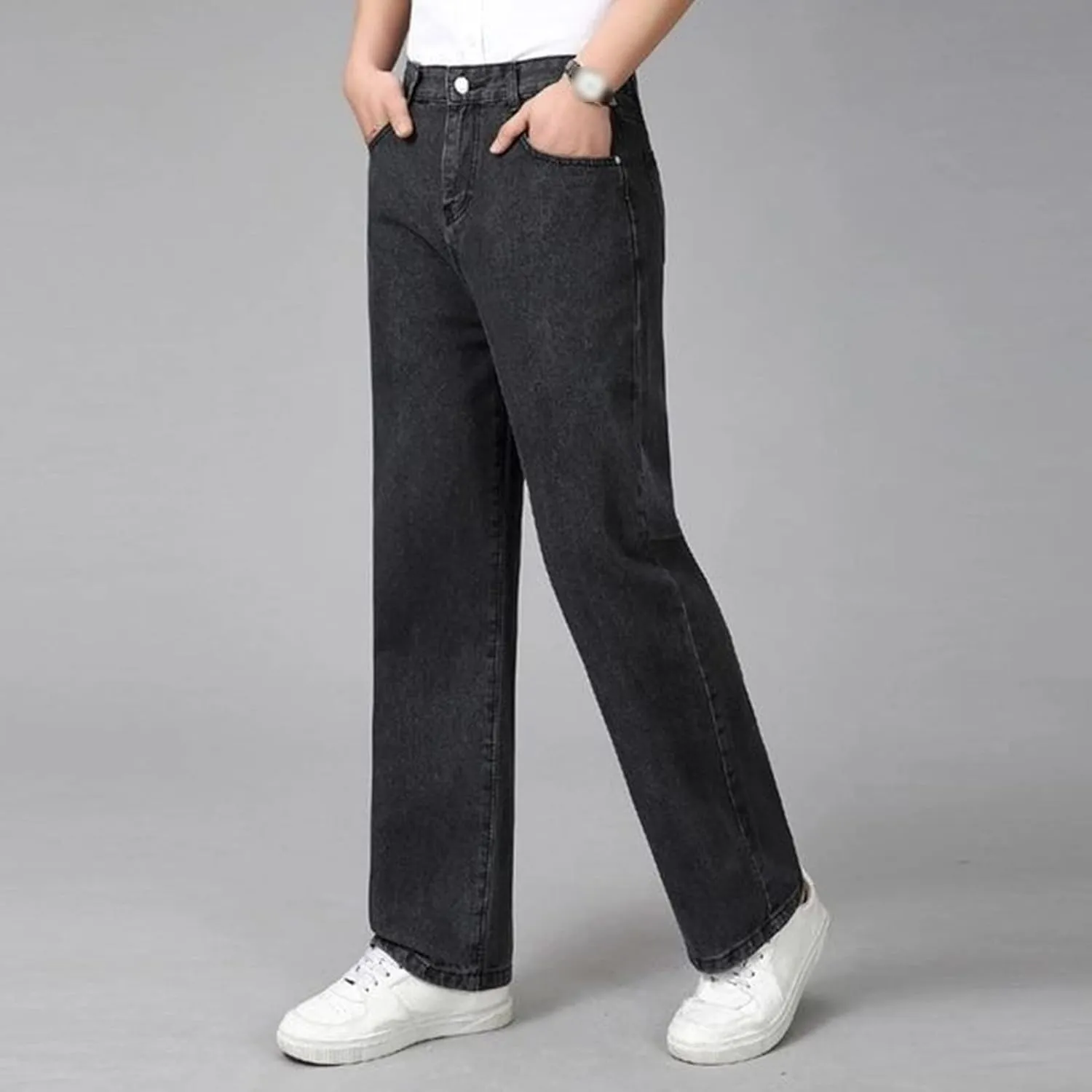 Maiyifu-GJ Men's Relaxed Fit Straight Leg Jeans Casual Loose Wide Leg Denim Pants Basic Retro Washed Comfort Jean Trousers