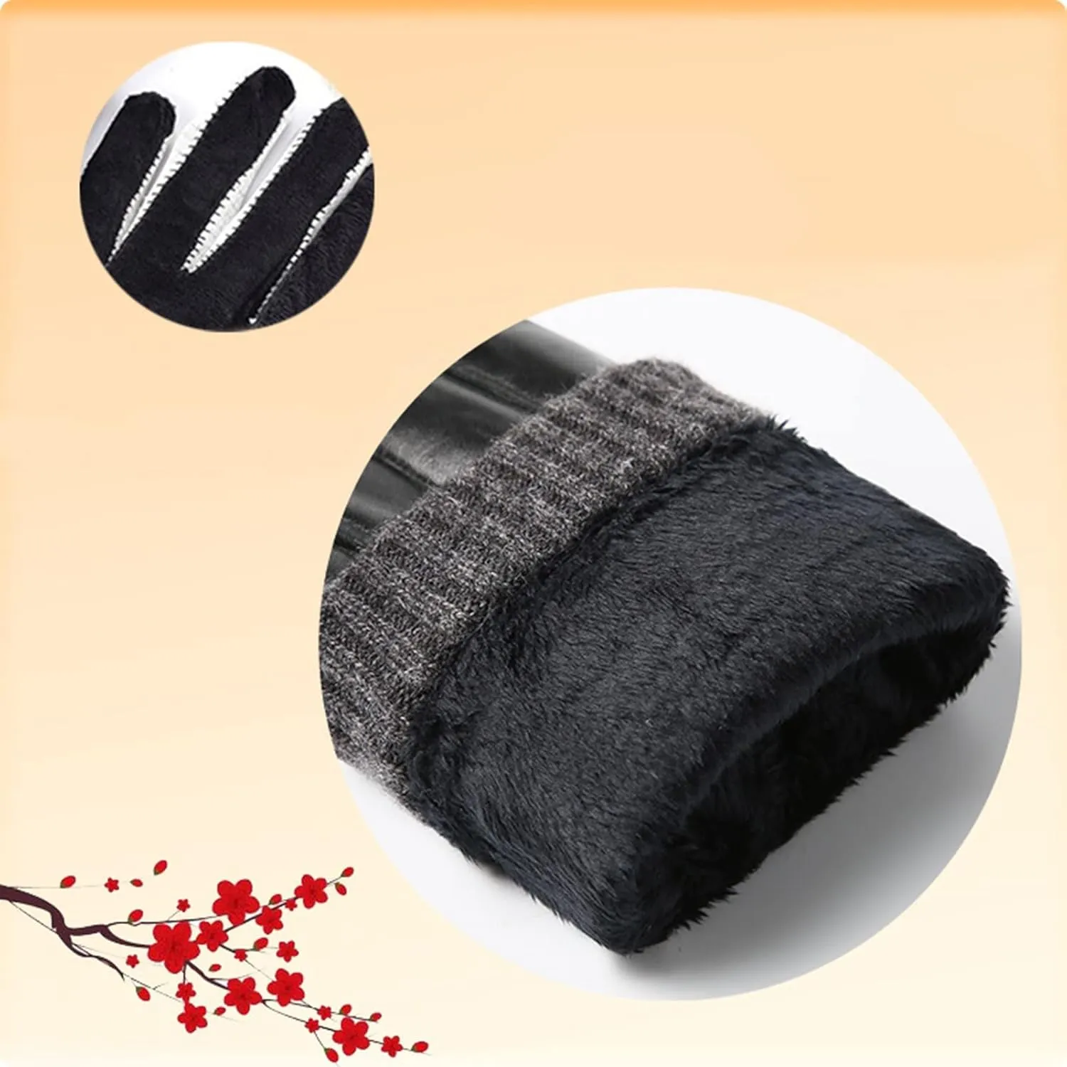 Men Winter Riding Driving Gloves Plush Warm Outdoor Windproof Ski Gloves Cold Weather Faux Leather Gloves