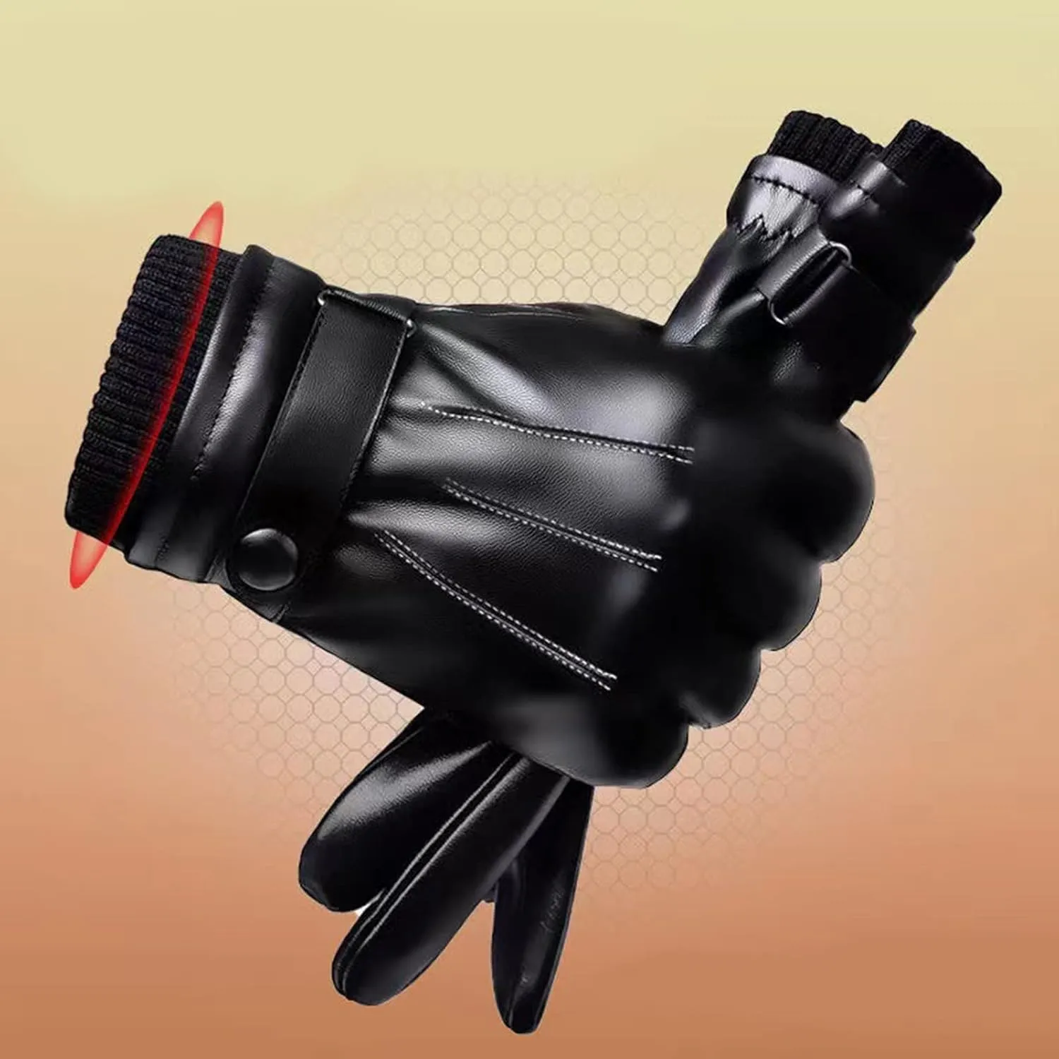 Men Winter Riding Driving Gloves Plush Warm Outdoor Windproof Ski Gloves Cold Weather Faux Leather Gloves