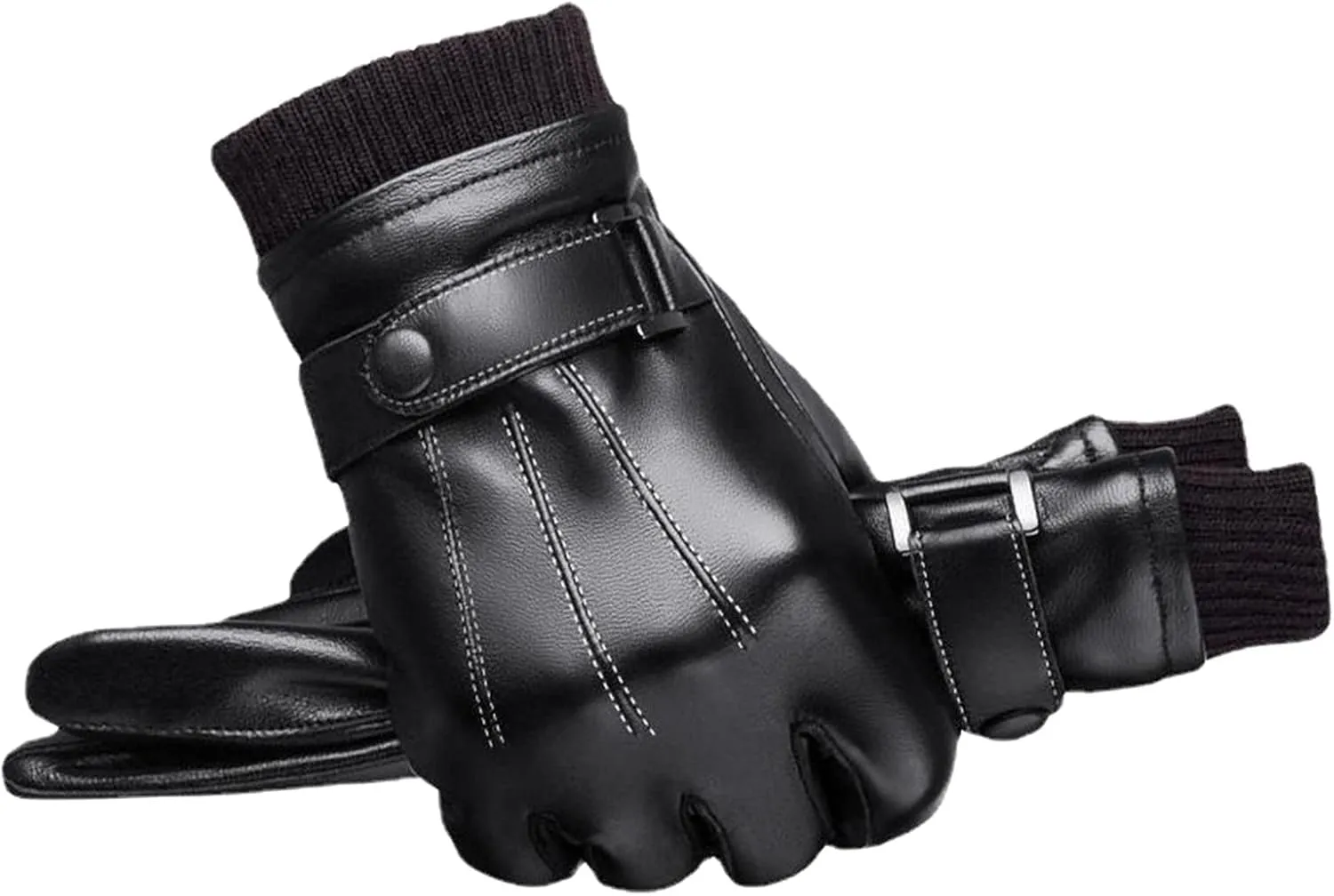 Men Winter Riding Driving Gloves Plush Warm Outdoor Windproof Ski Gloves Cold Weather Faux Leather Gloves
