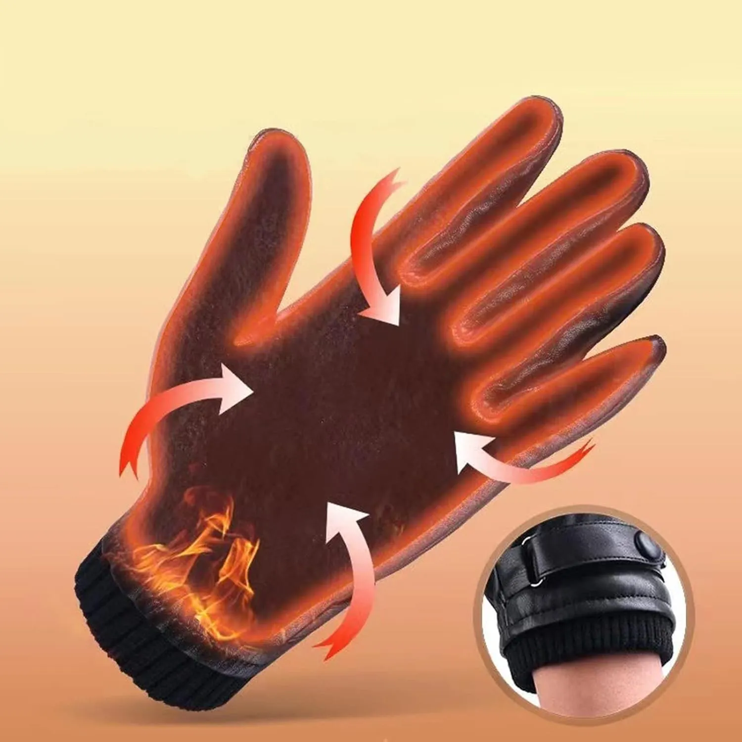 Men Winter Riding Driving Gloves Plush Warm Outdoor Windproof Ski Gloves Cold Weather Faux Leather Gloves