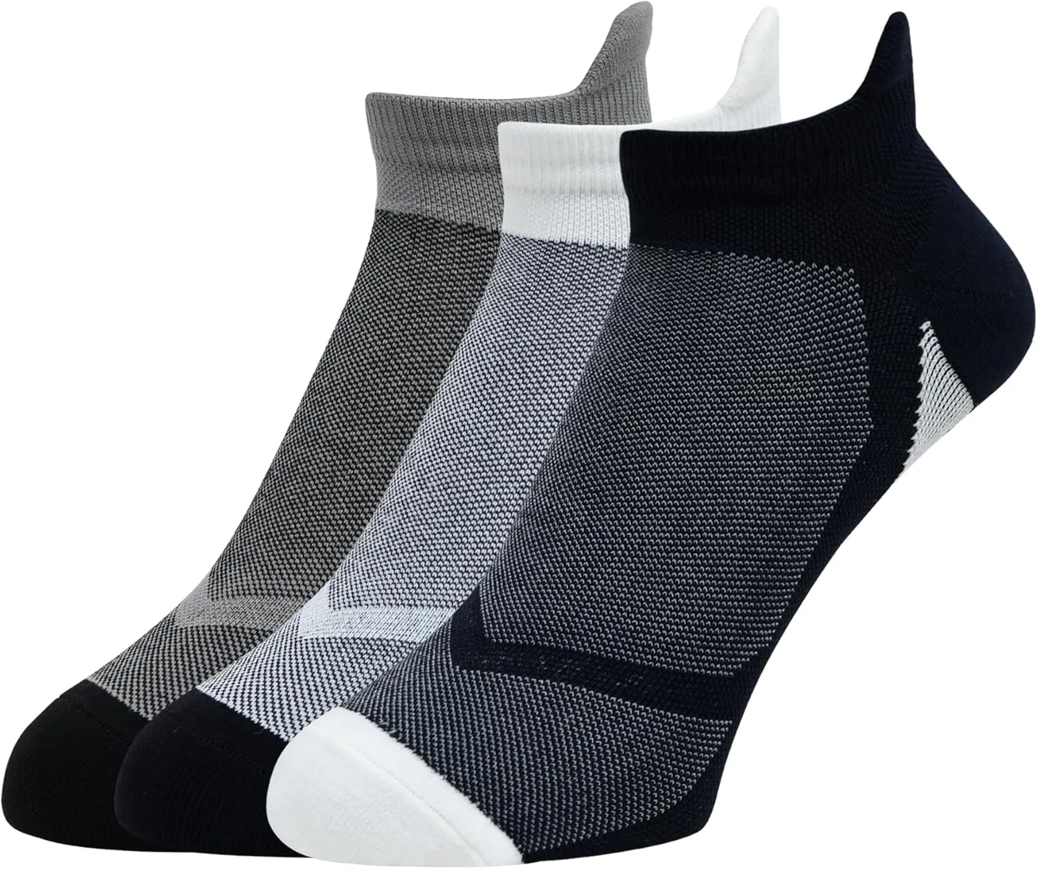 Men's Athletic Collection Cushioned High Ankle Sports socks with Mesh Knit- Made with Cotton and Spandex- Pack of 3 (Free Size) (Grey, White, Navy)