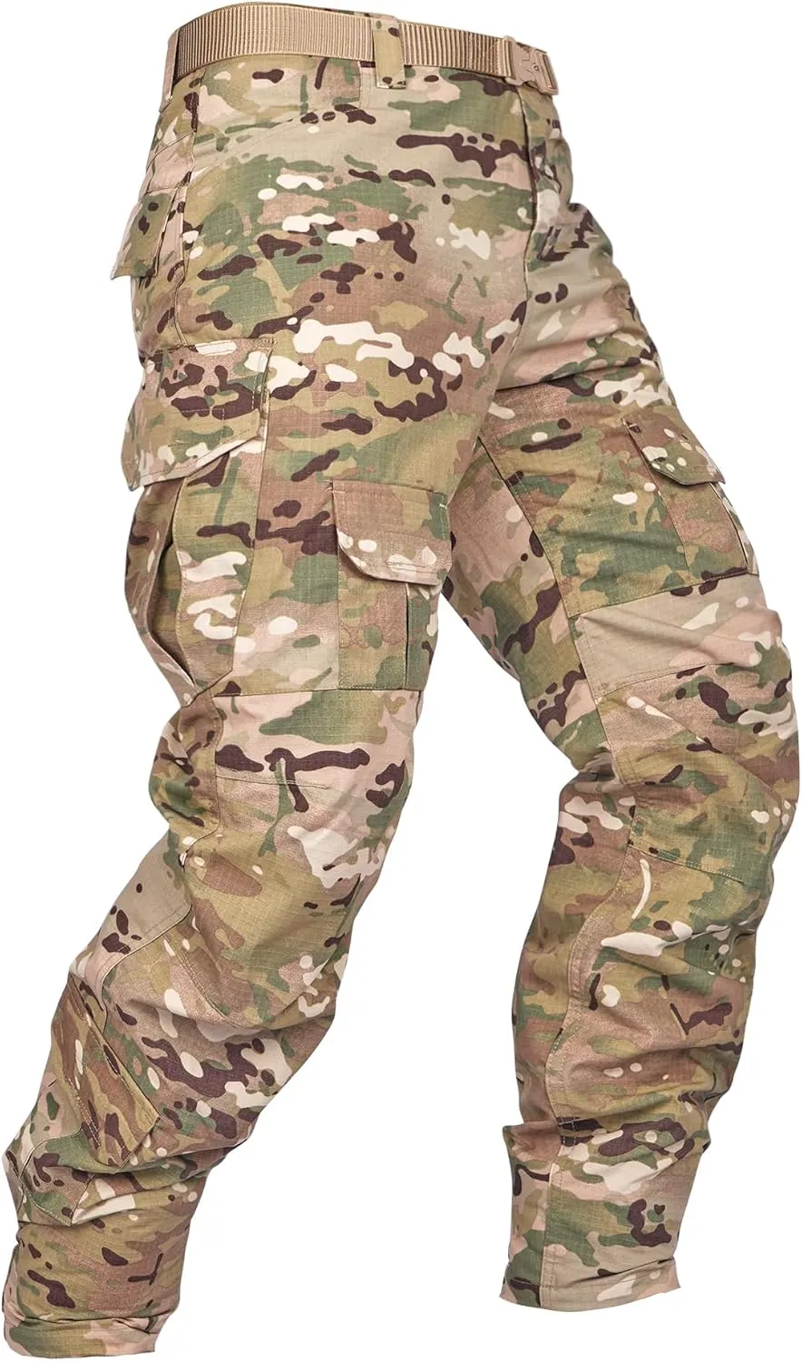 Men's Tactical Pants Camo Cargo Pants Ripstop Work Hiking Pants with 10 Pockets No Belt