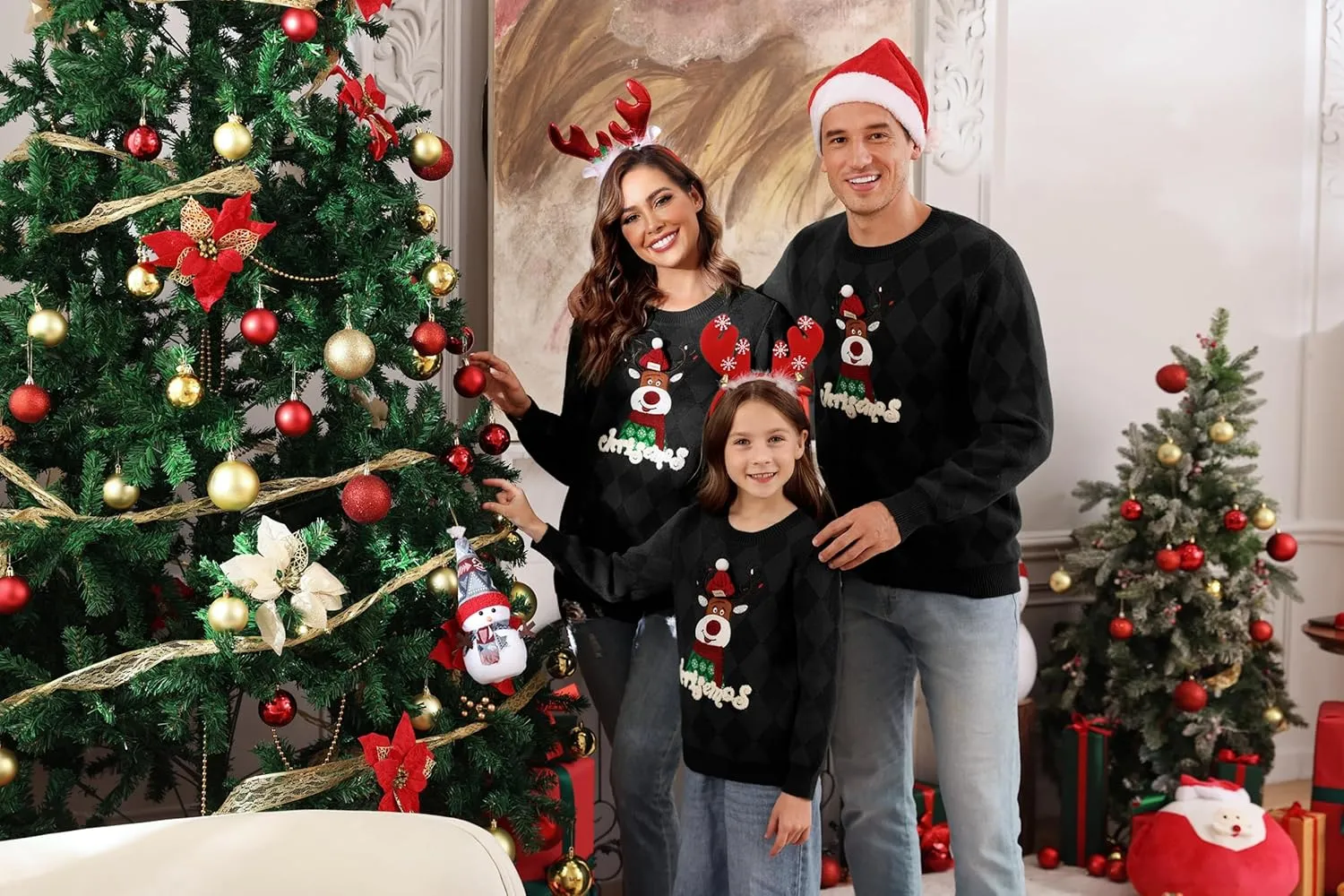Totatuit Matching Christmas Family Sweater Ugly Xmas Reindeer Knit Pullover Sweaters Top
