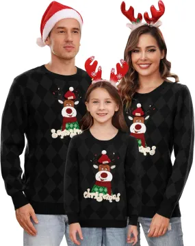 Totatuit Matching Christmas Family Sweater Ugly Xmas Reindeer Knit Pullover Sweaters Top