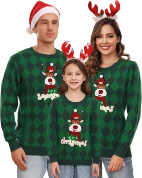 Totatuit Matching Christmas Family Sweater Ugly Xmas Reindeer Knit Pullover Sweaters Top