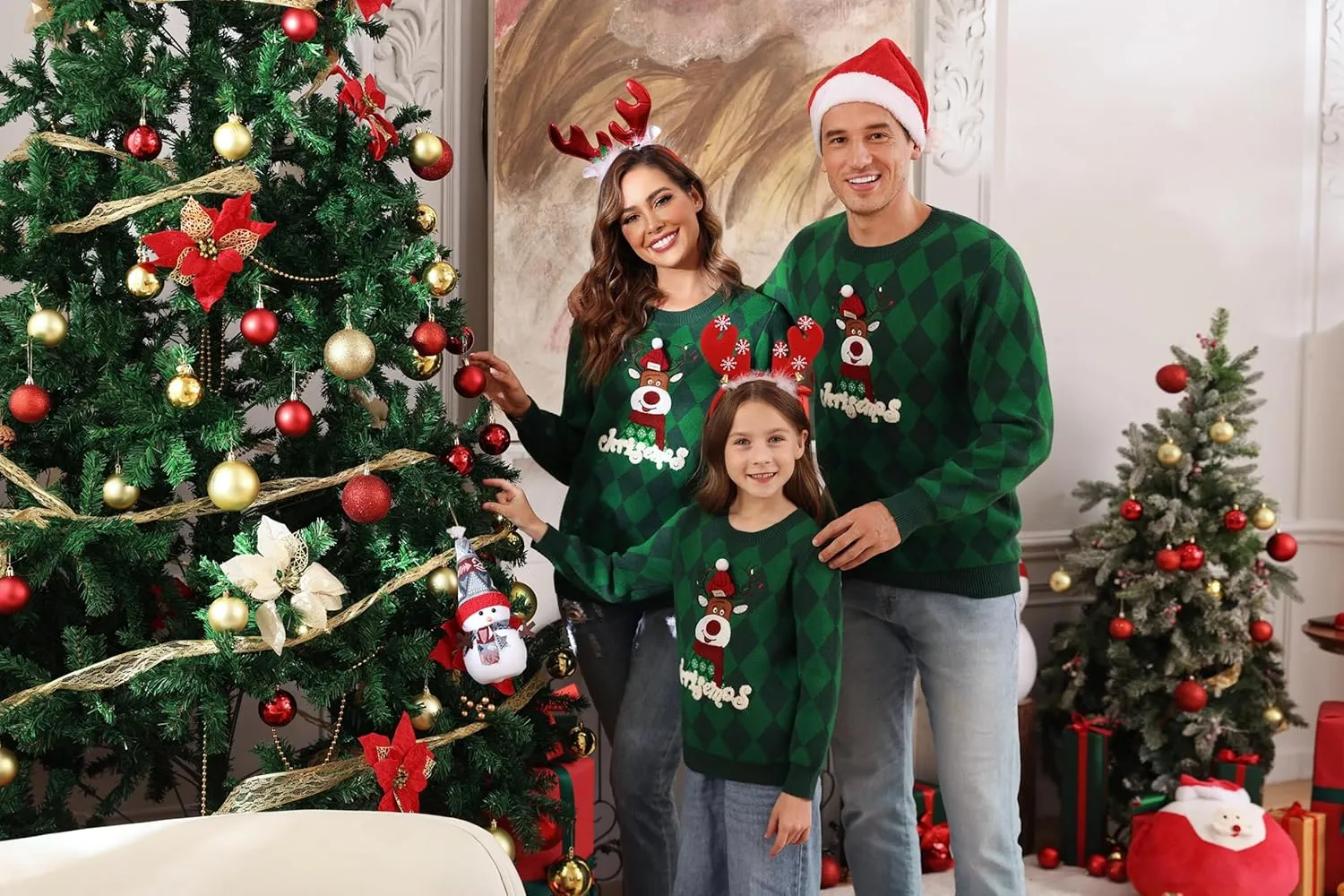 Totatuit Matching Christmas Family Sweater Ugly Xmas Reindeer Knit Pullover Sweaters Top