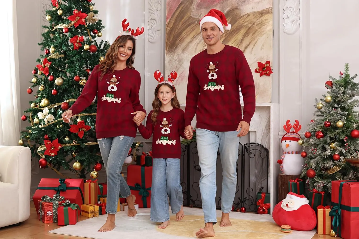 Totatuit Matching Christmas Family Sweater Ugly Xmas Reindeer Knit Pullover Sweaters Top