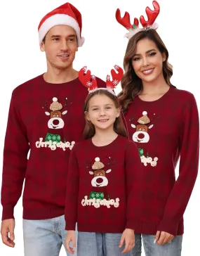 Totatuit Matching Christmas Family Sweater Ugly Xmas Reindeer Knit Pullover Sweaters Top