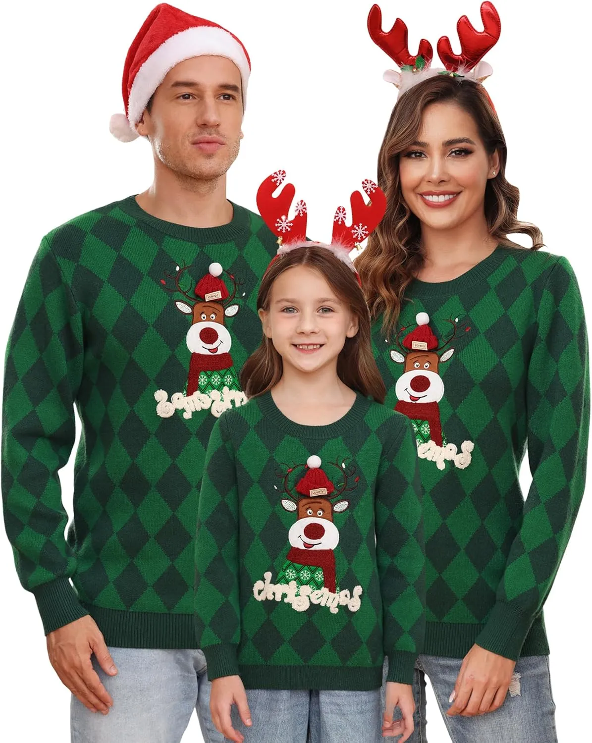 Totatuit Matching Christmas Family Sweater Ugly Xmas Reindeer Knit Pullover Sweaters Top