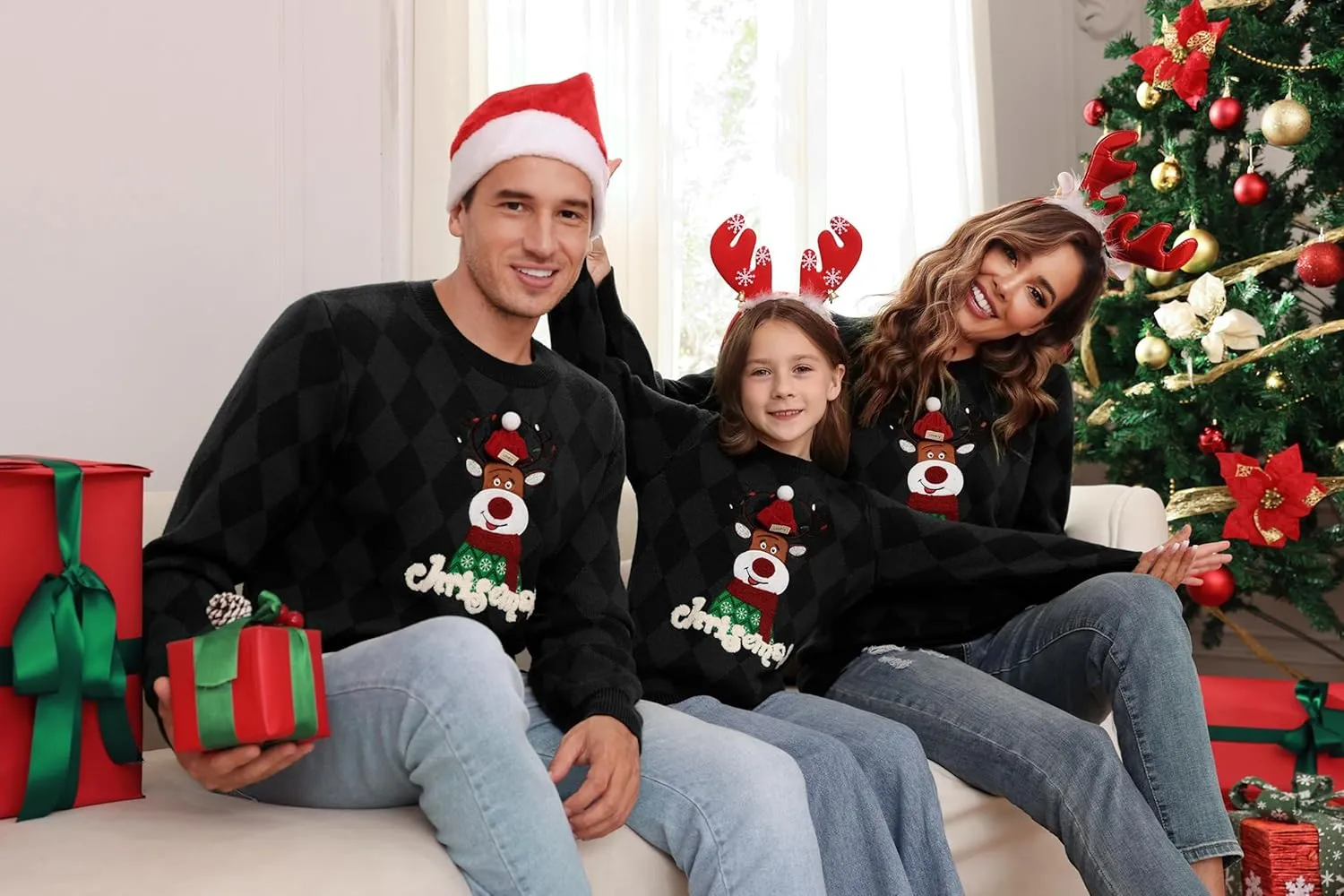 Totatuit Matching Christmas Family Sweater Ugly Xmas Reindeer Knit Pullover Sweaters Top