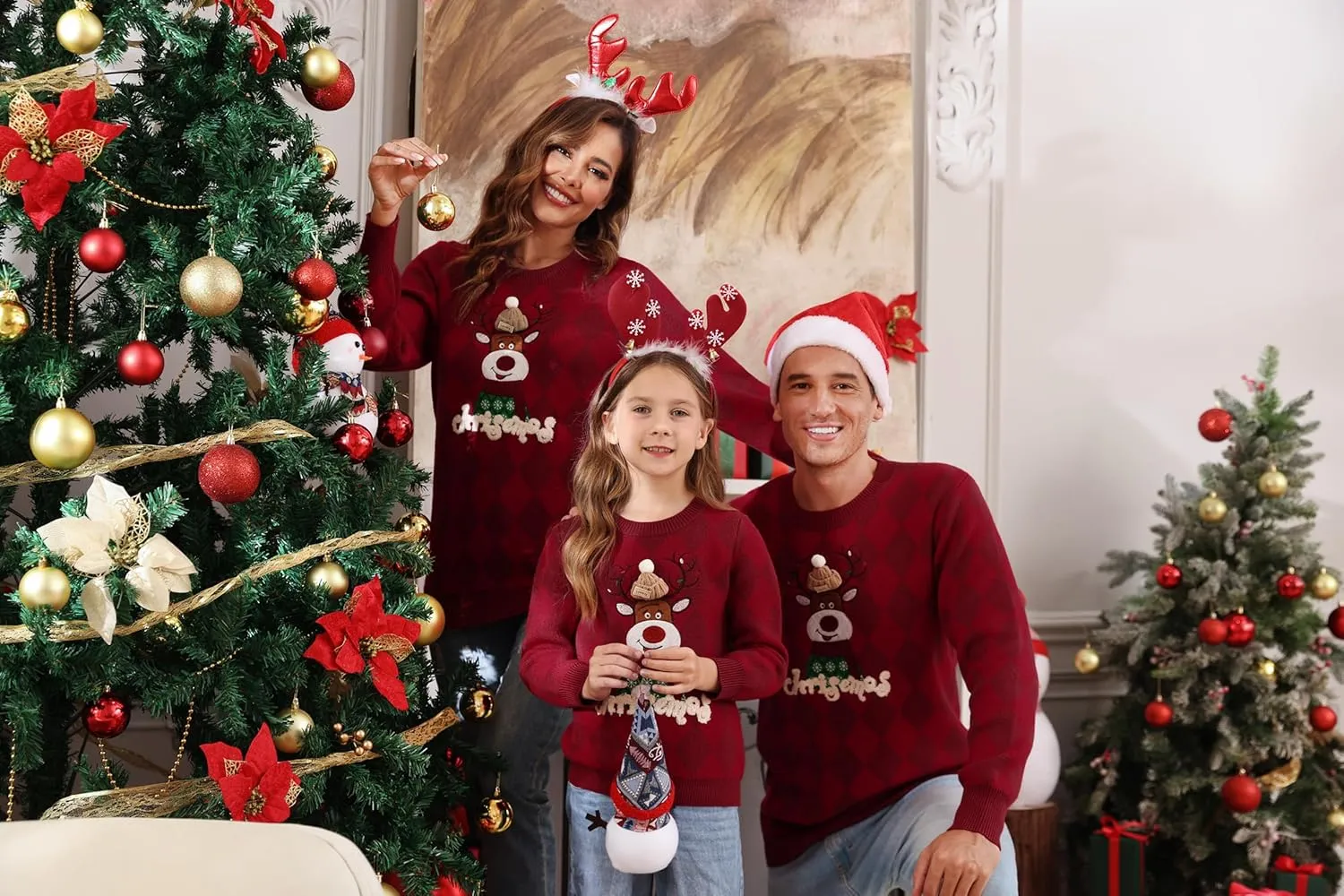 Totatuit Matching Christmas Family Sweater Ugly Xmas Reindeer Knit Pullover Sweaters Top