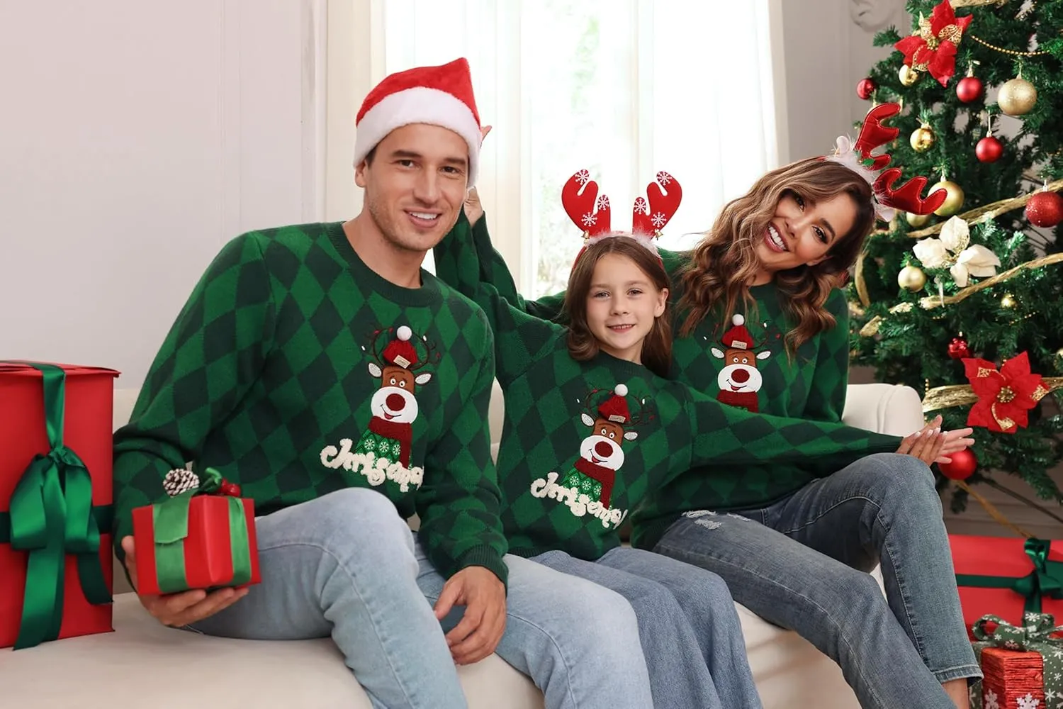 Totatuit Matching Christmas Family Sweater Ugly Xmas Reindeer Knit Pullover Sweaters Top