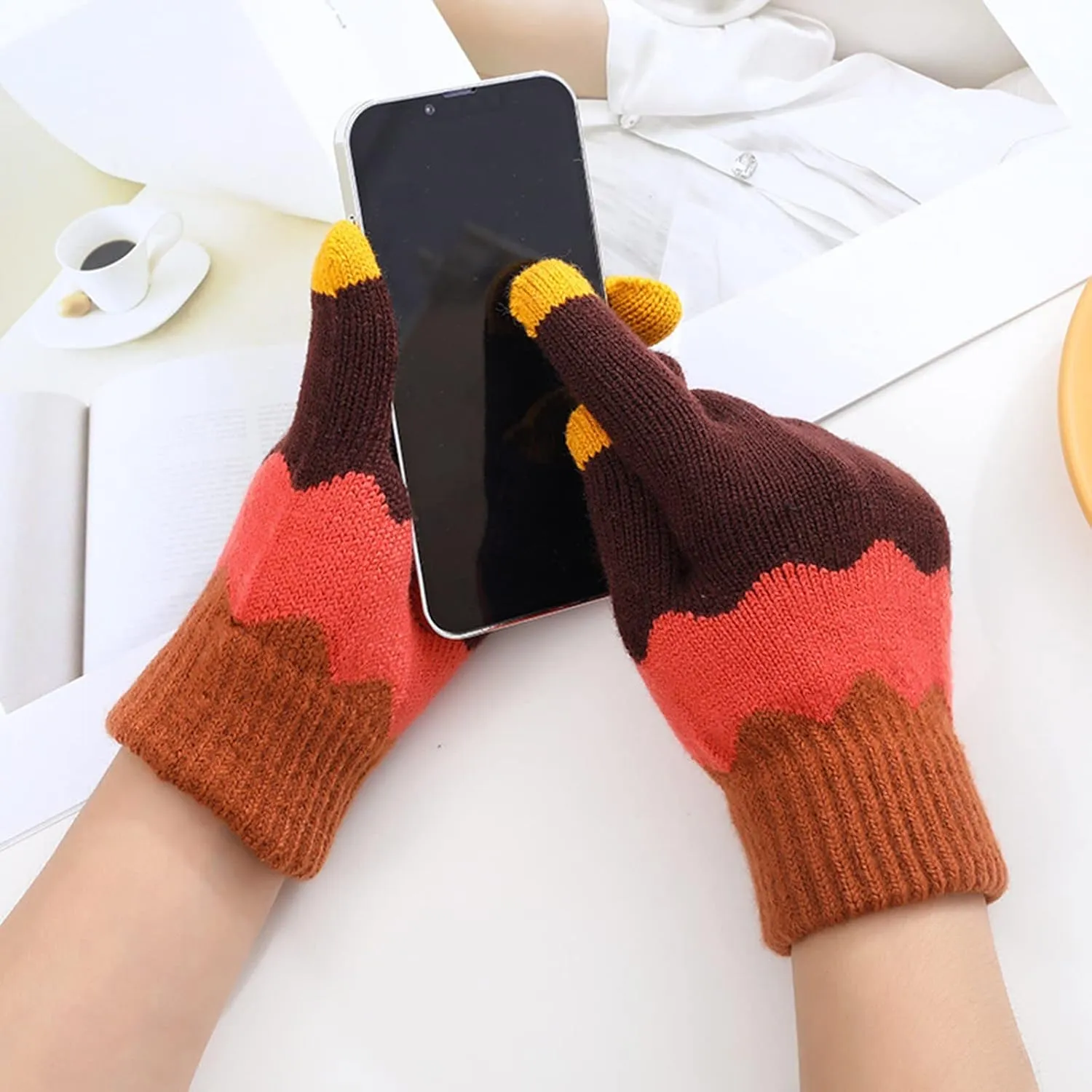 Touchscreen Gloves Winter Snow Flower Printing Winter Thick Knitted Gloves Texting Mittens Warm Touchscreen