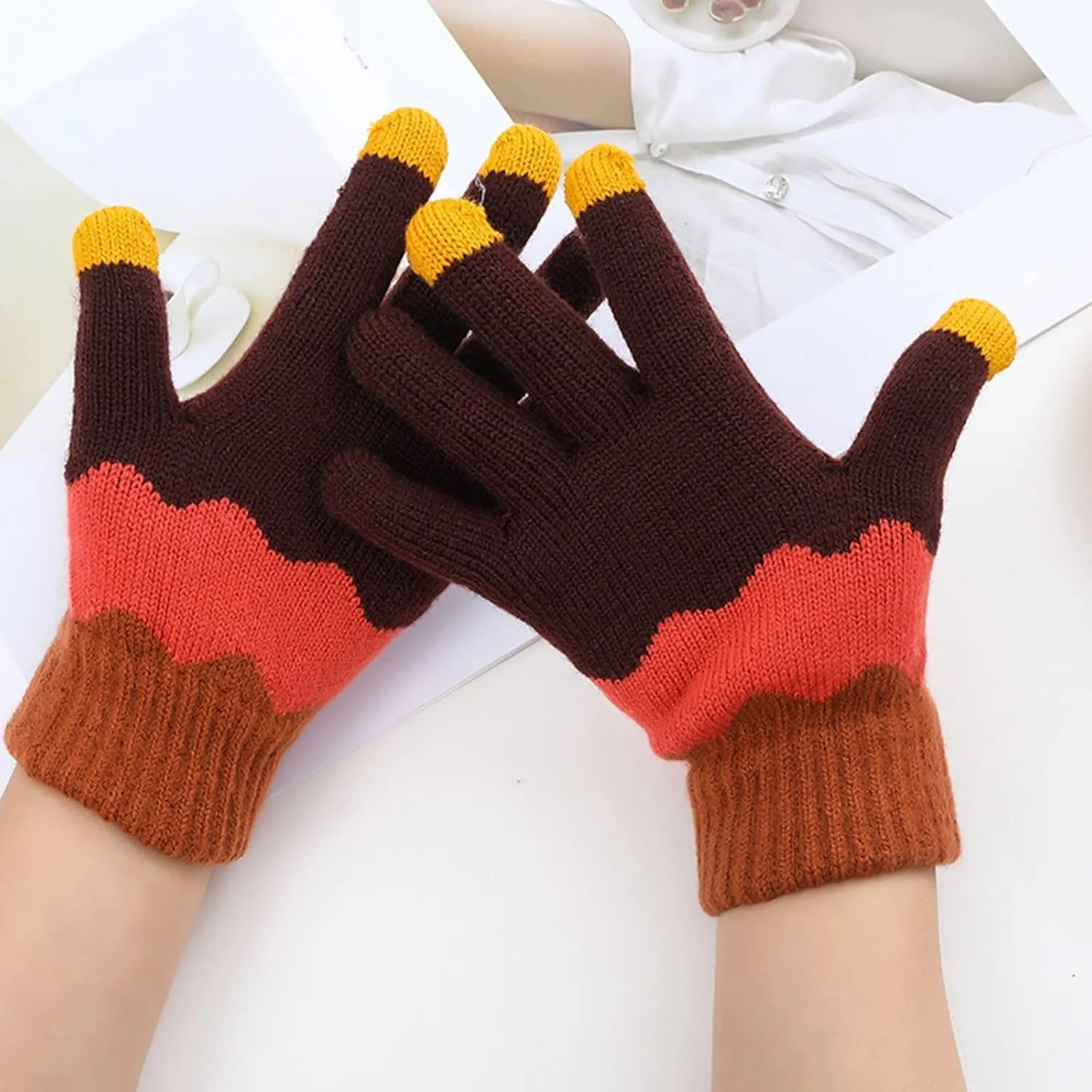 Touchscreen Gloves Winter Snow Flower Printing Winter Thick Knitted Gloves Texting Mittens Warm Touchscreen