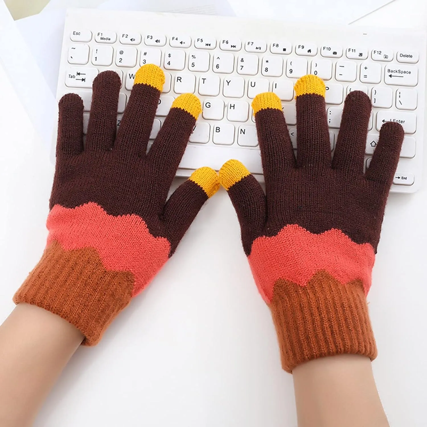 Touchscreen Gloves Winter Snow Flower Printing Winter Thick Knitted Gloves Texting Mittens Warm Touchscreen