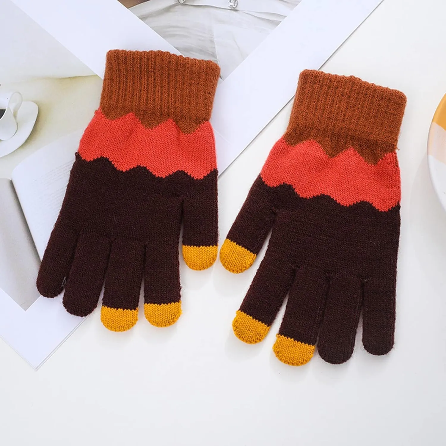Touchscreen Gloves Winter Snow Flower Printing Winter Thick Knitted Gloves Texting Mittens Warm Touchscreen